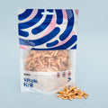 Package of Whole Krill with a blue and pink design on a light blue background
