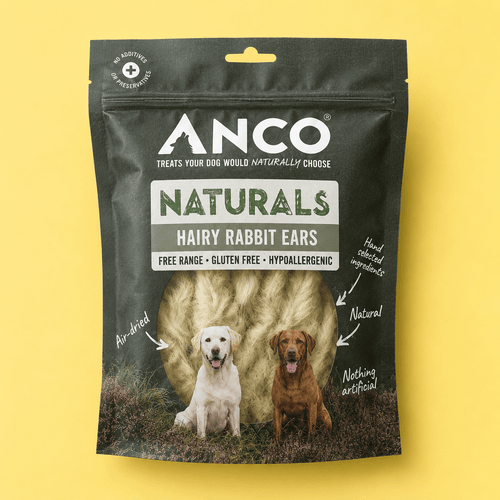 Anco Naturals Hairy Rabbit Ears 100g natural dog treat UK