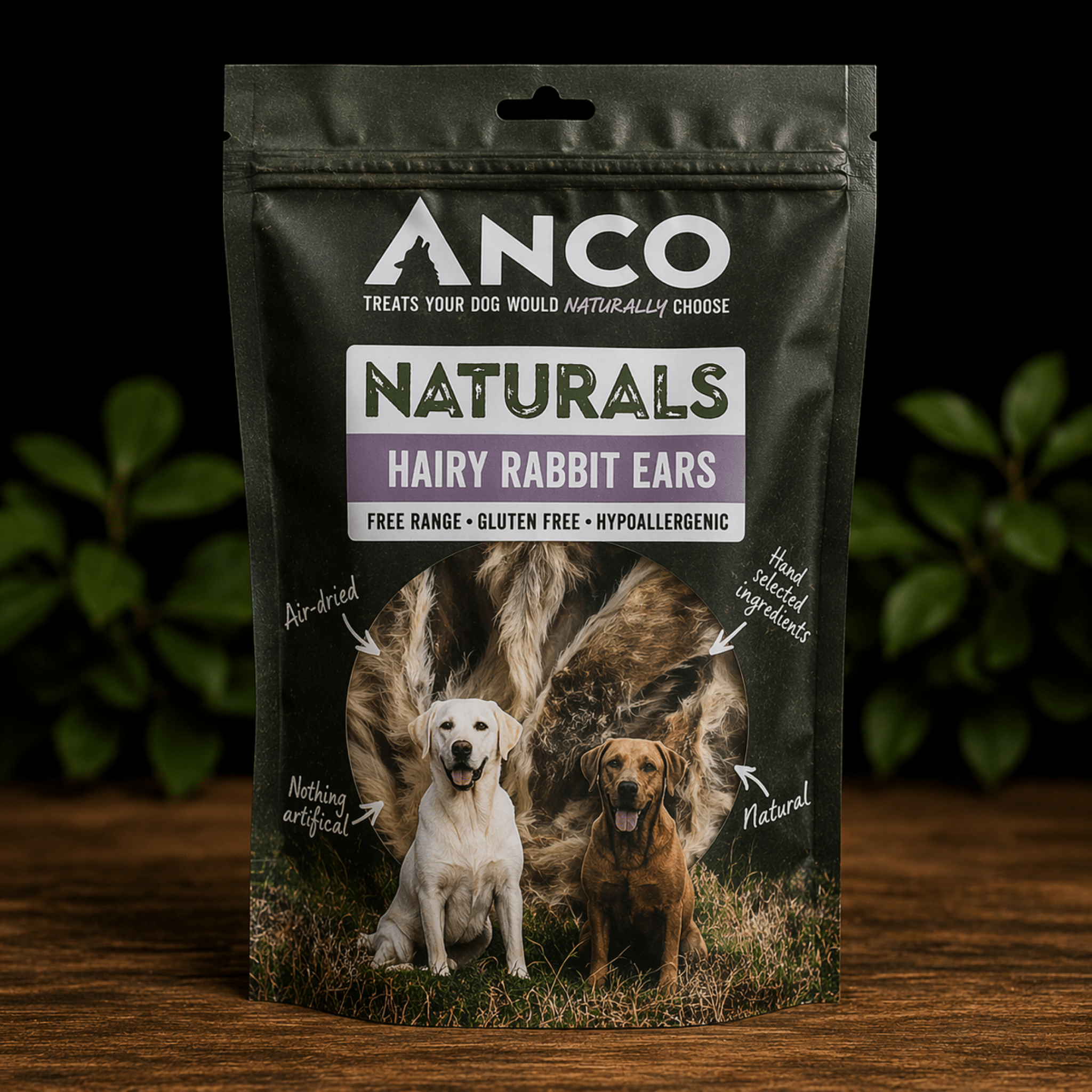 Anco Naturals Hairy Rabbit Ears 100g natural dog treat UK