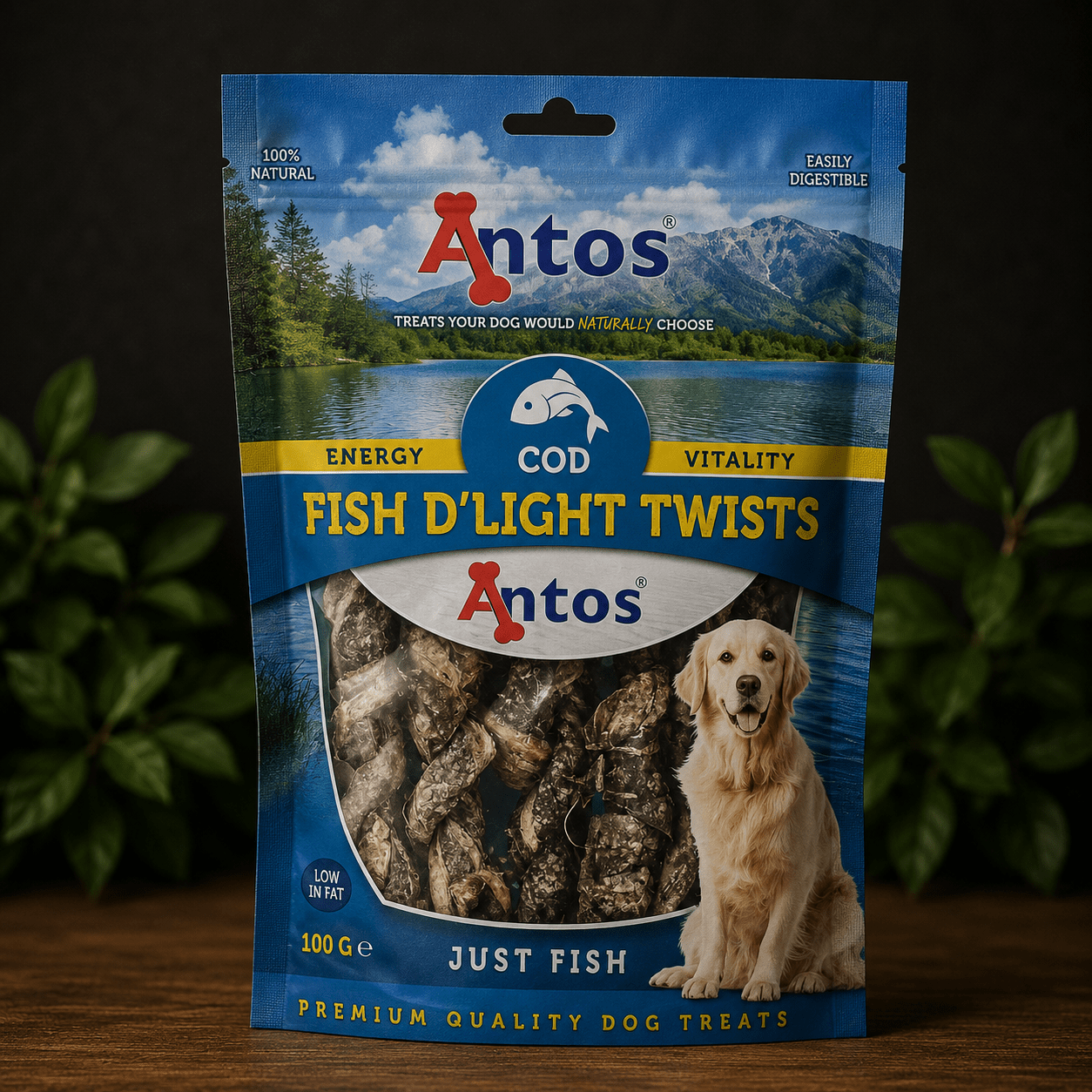 Antos Nova Fish D’Light Twists 100g natural dog treat UK