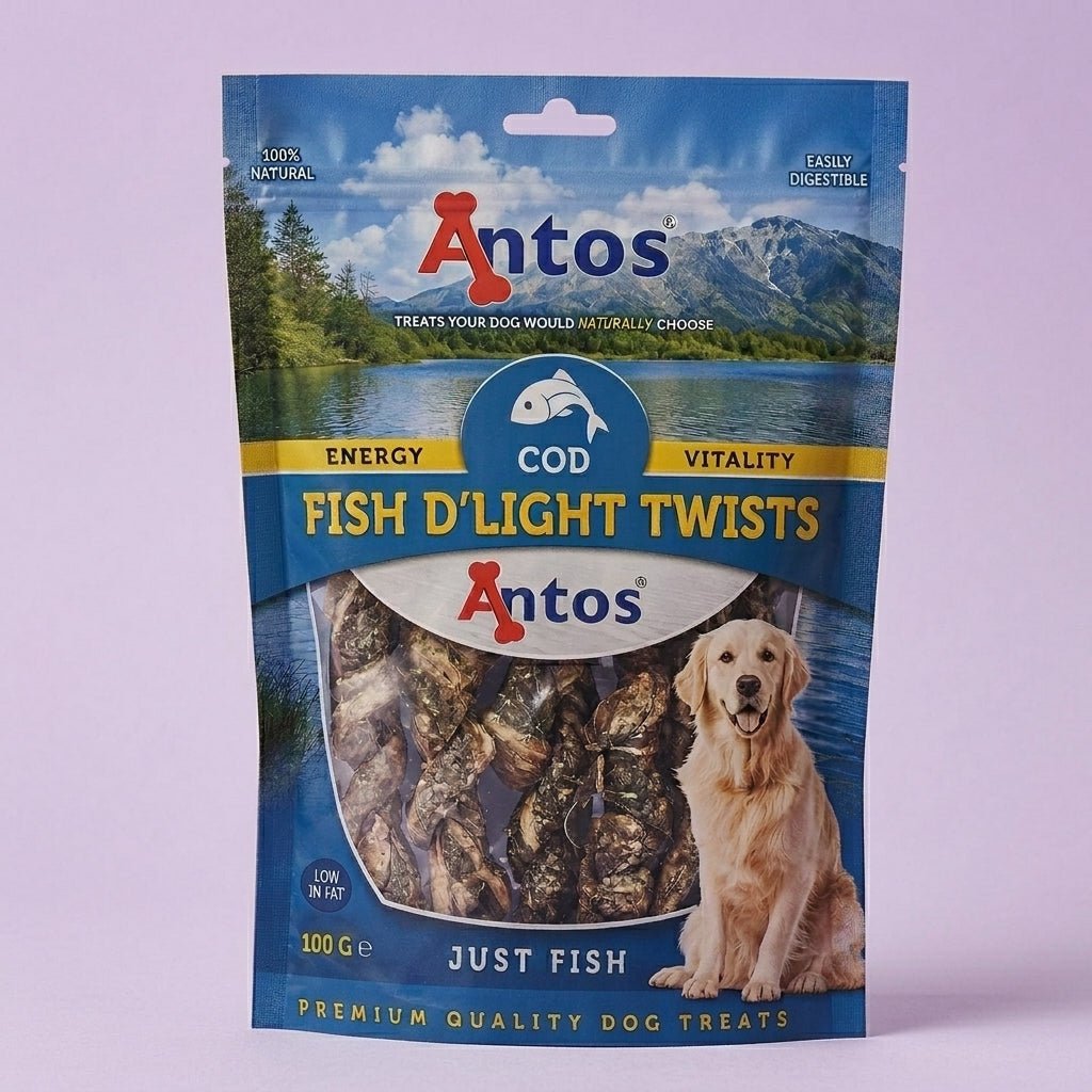 Antos Nova Fish D’Light Twists 100g natural dog treat UK
