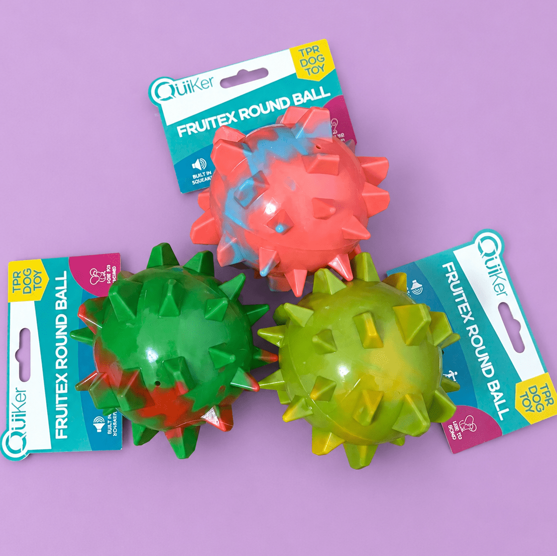 Fruitex Fruity Squeaky TPR Ball Dog Toy natural dog treat UK