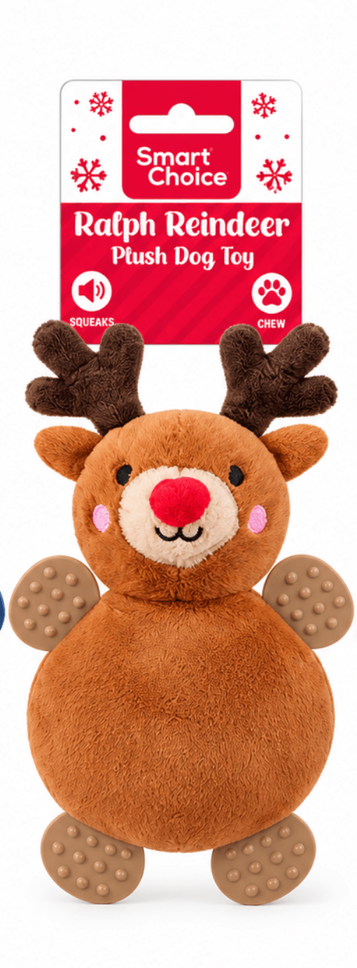 Smart Choice Christmas Plush & Rubber Squeaky Dog Toy – 30cm natural dog treat UK
