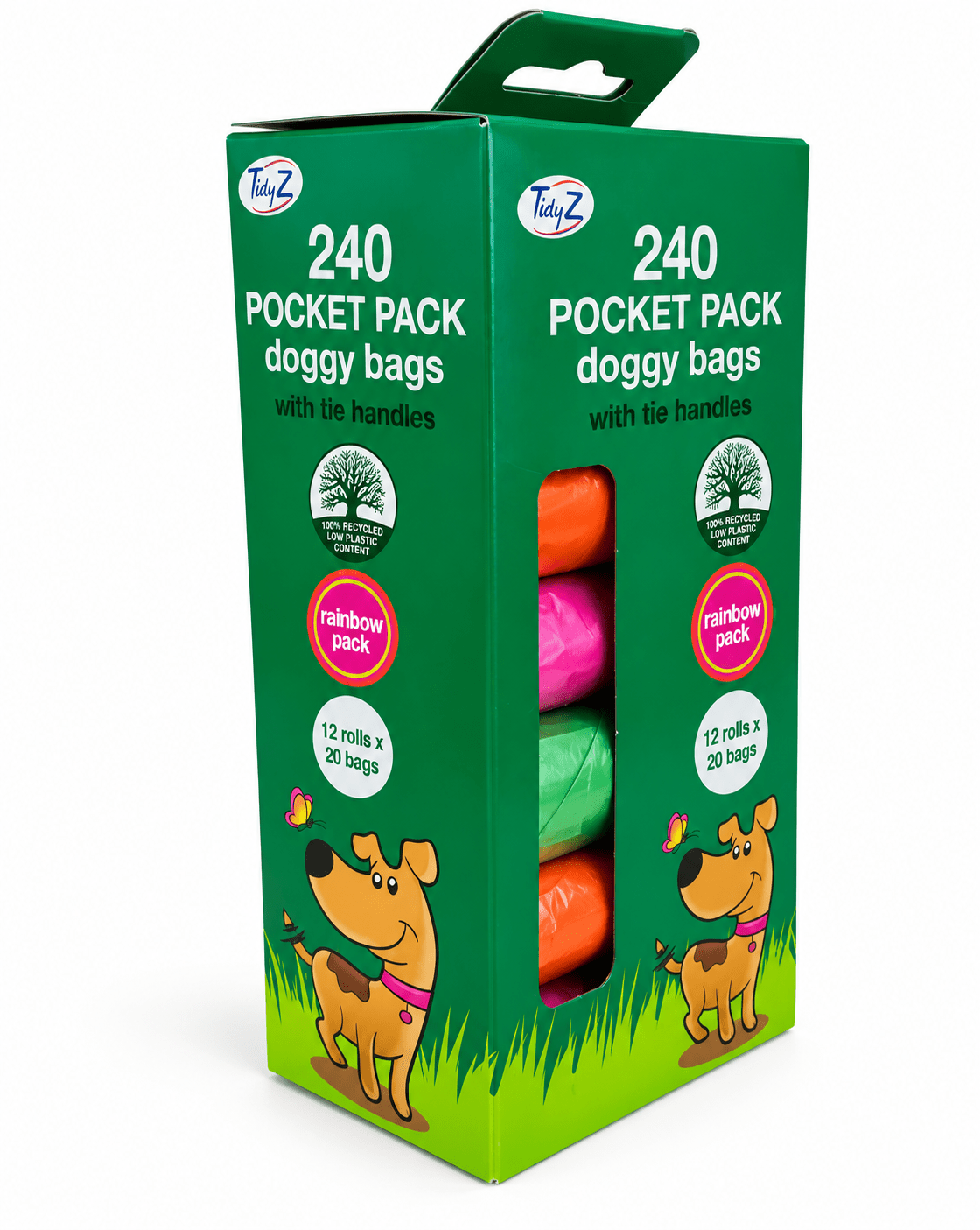 TidyZ Rainbow Dog Poo Bags with Tie Handles – 240 Pack natural dog treat UK