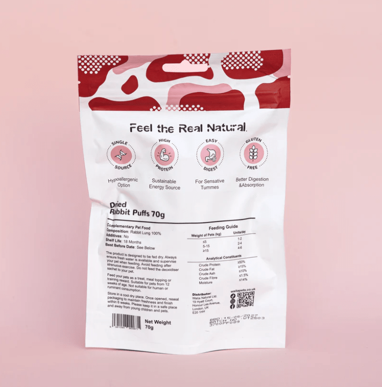 Waita Air Dried Rabbit Puffs 70g natural dog treat UK