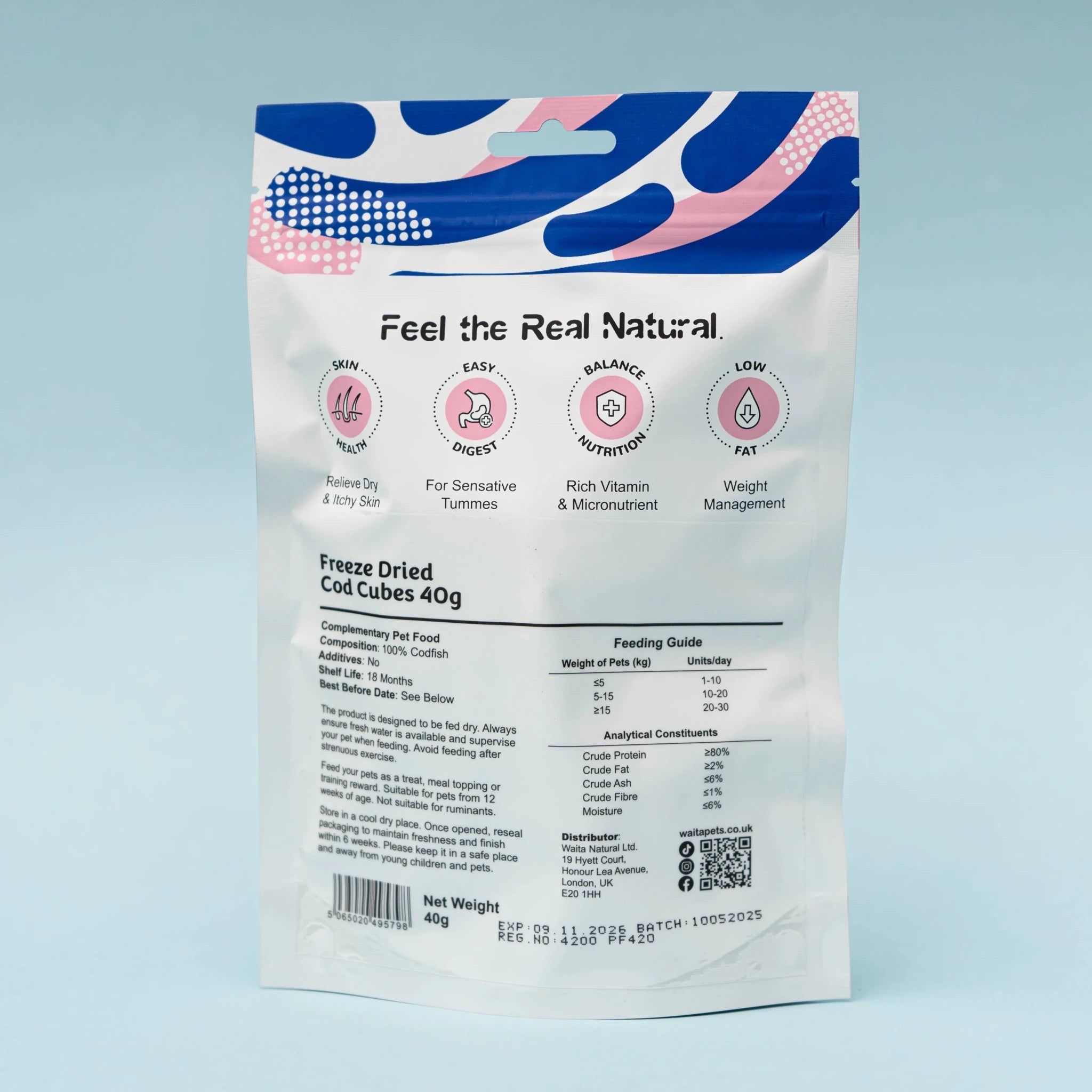 Waita Freeze Dried Cod Cubes 40g natural dog treat UK